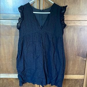 Black Eyelet Ruffled Cap Sleeve Dress